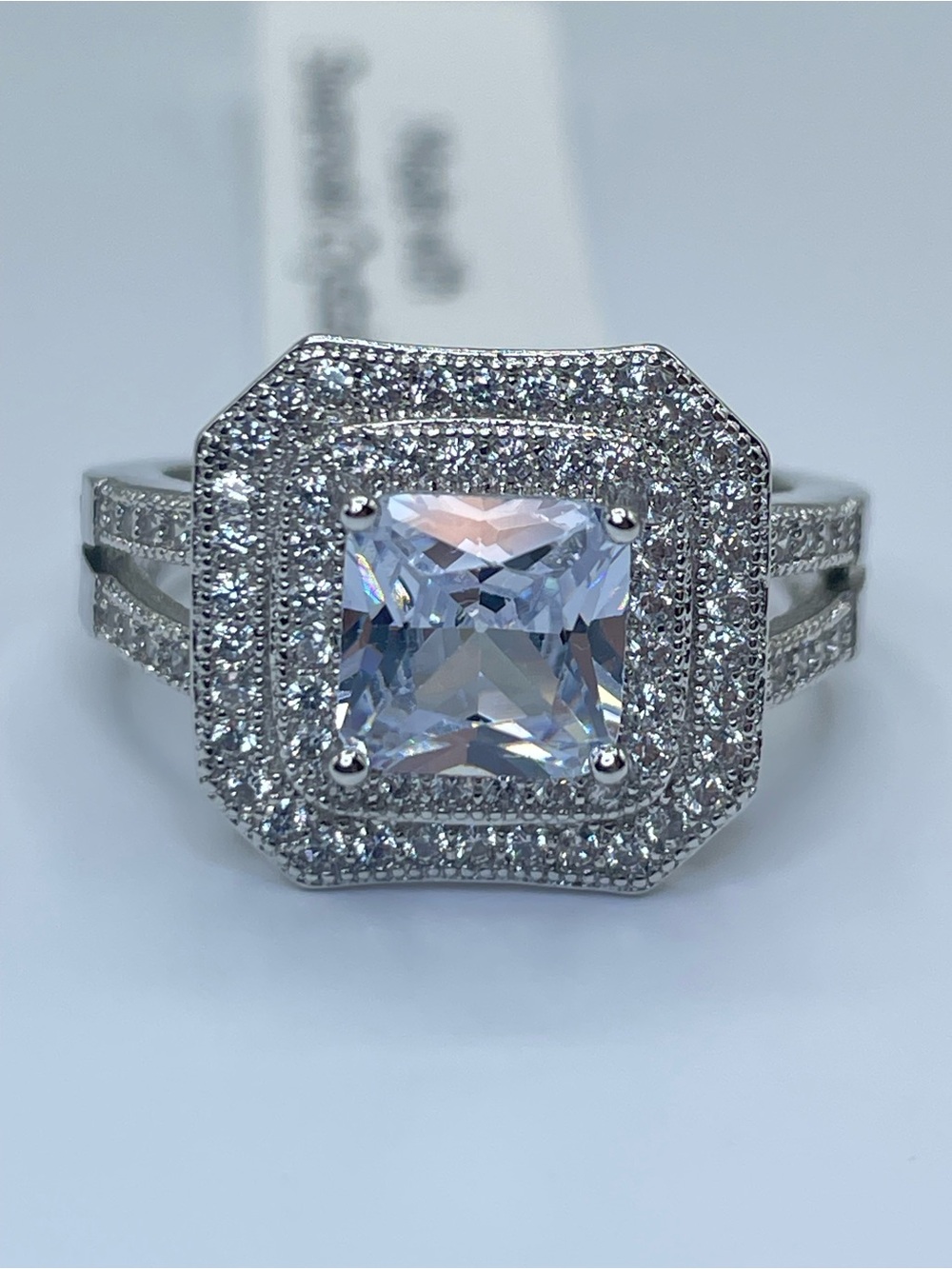 Swarovski Crystal Elements White Crystal Halo Art Deco Ring Size 7.5
